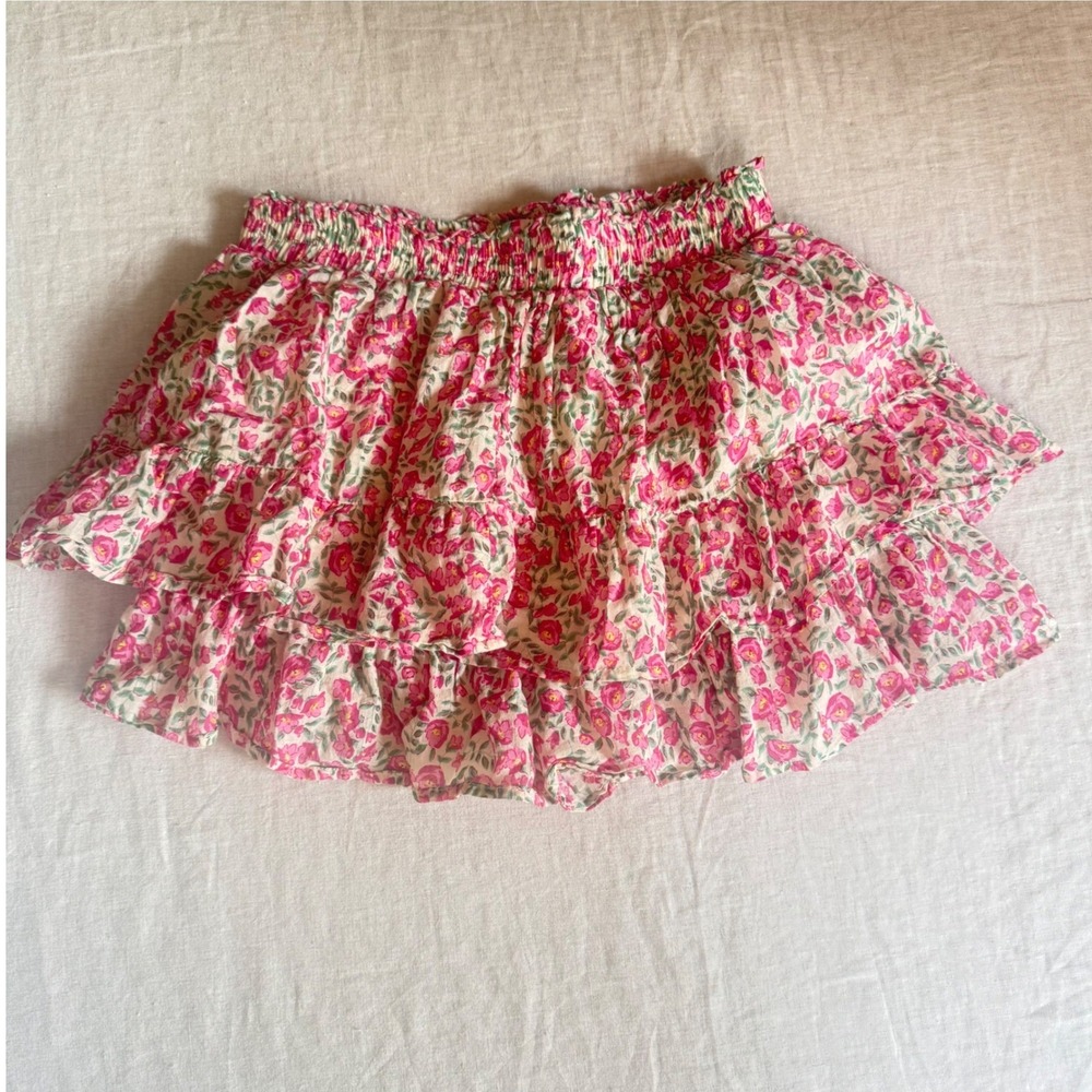 Idem Ditto Floral Ruffle Skort Women M Pink Tiered Cotton Smocked Waist Cottage